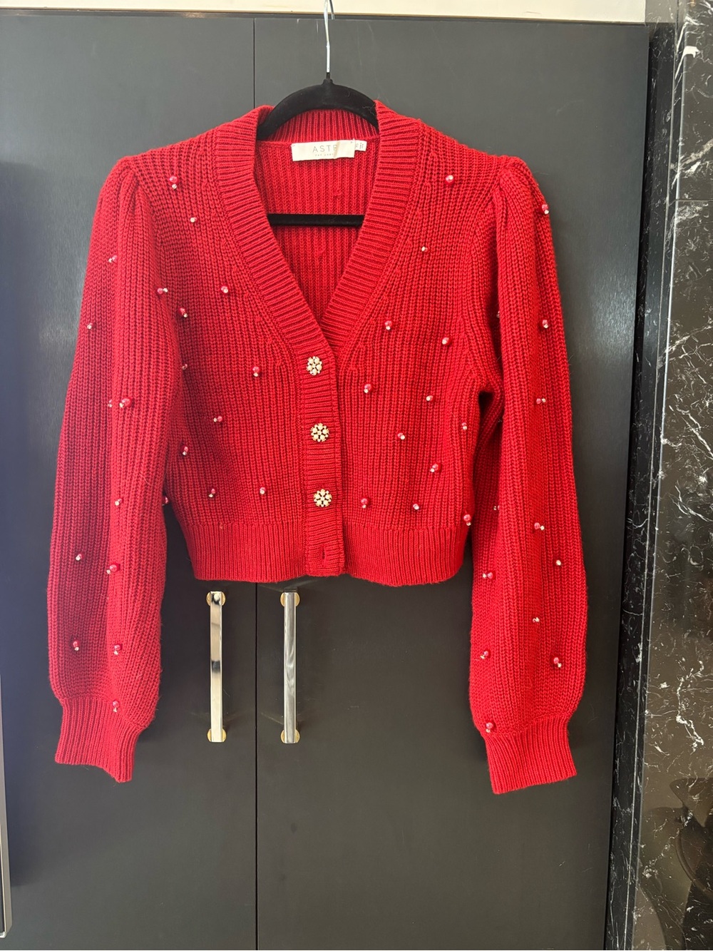 Delsie Pearl Embellished Cardigan - Red - Picture 5 of 10